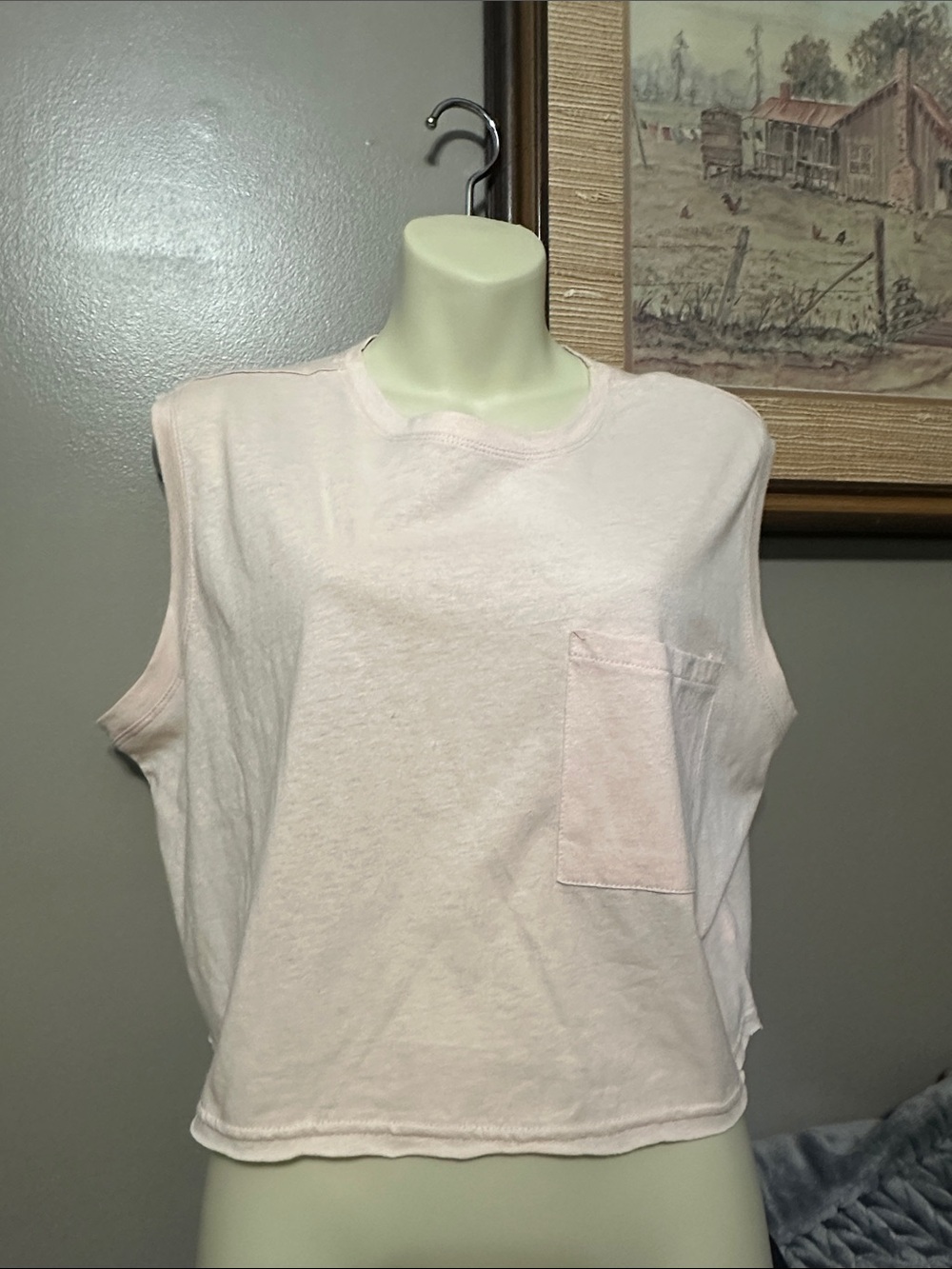 Chelsea & Violet Blush Pink Cropped Pocket Tank large NWT